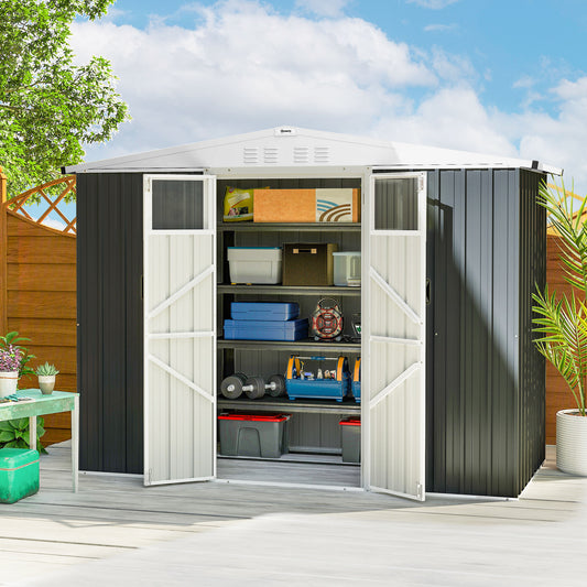 Outsunny 8x4 Ft Metal Garden Shed With Lockable Door Window And Four Vents Waterproof Galvanised Steel Dark Grey