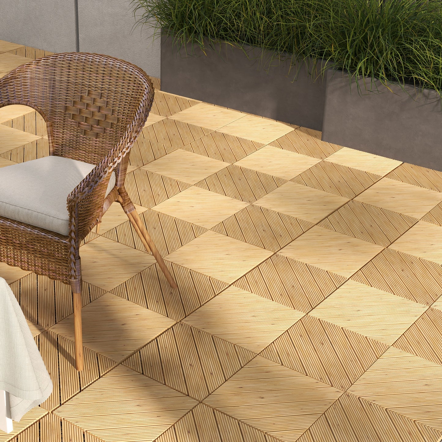 Outsunny 9-Piece Interlocking Wooden Deck Tiles for Outdoor Spaces - Yellow - ALL4U RETAILER LTD