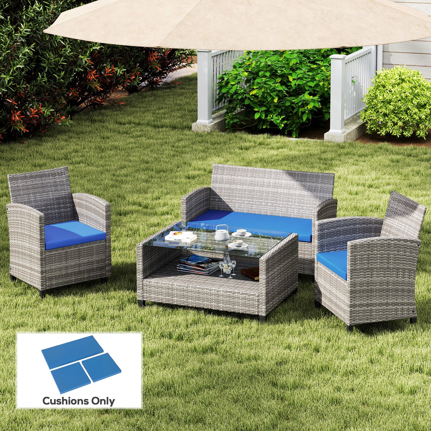 Outsunny Outdoor Seat Cushions for Rattan Furniture 3 Pack Sky Blue Cushions for Garden Set