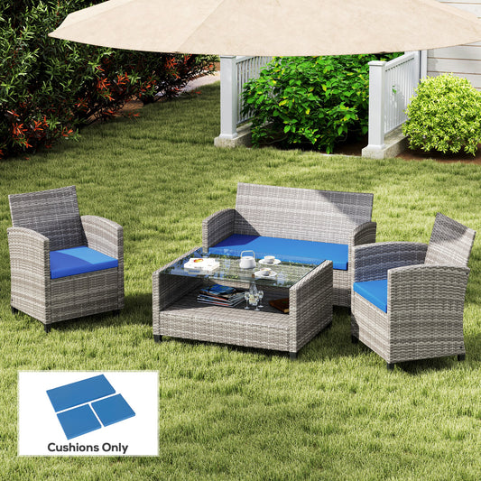Outsunny Outdoor Seat Cushions for Rattan Furniture 3 Pack Sky Blue Cushions for Garden Set