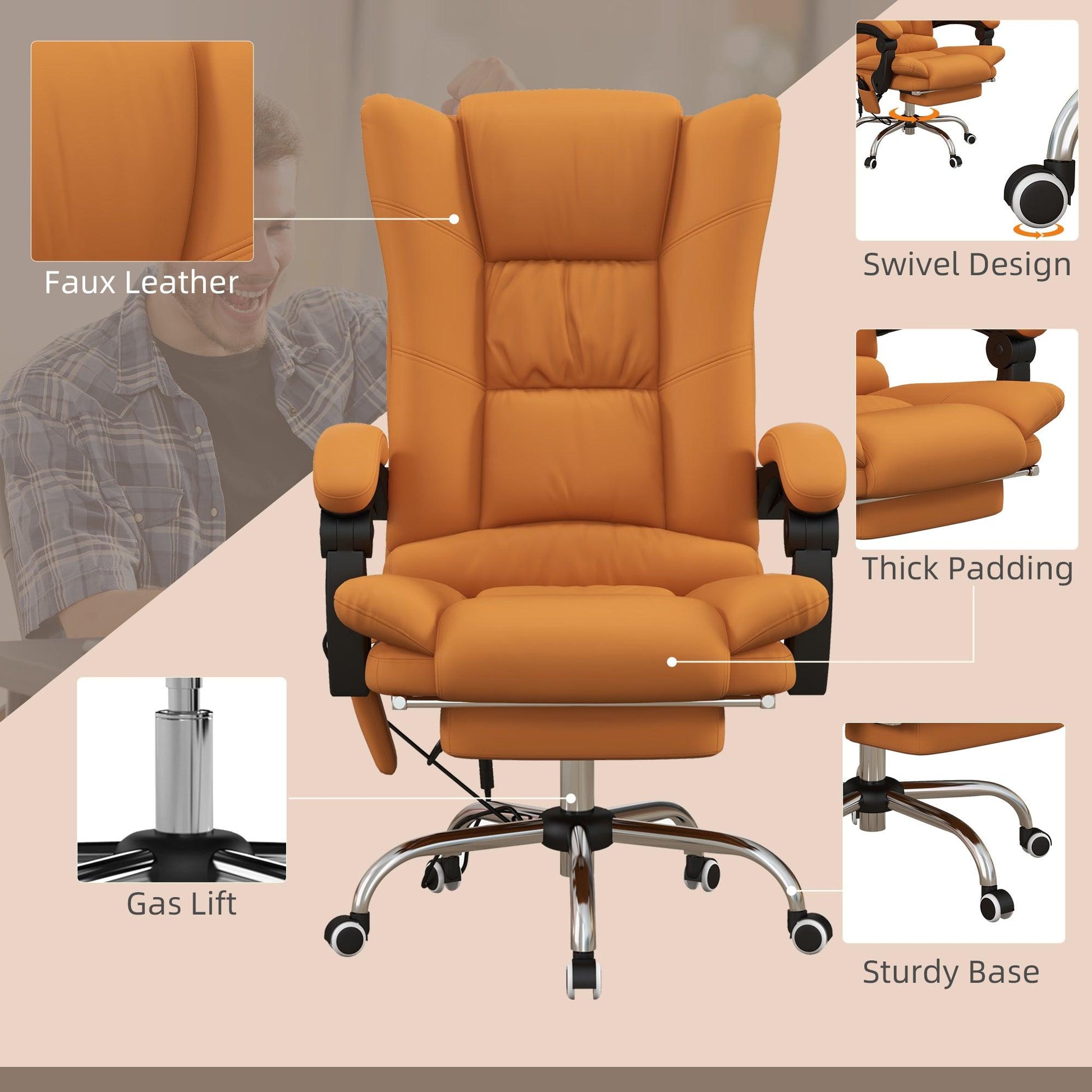 Vinsetto PU Leather Vibration Massage Office Chair with Heat, Footrest, Brown - ALL4U RETAILER LTD