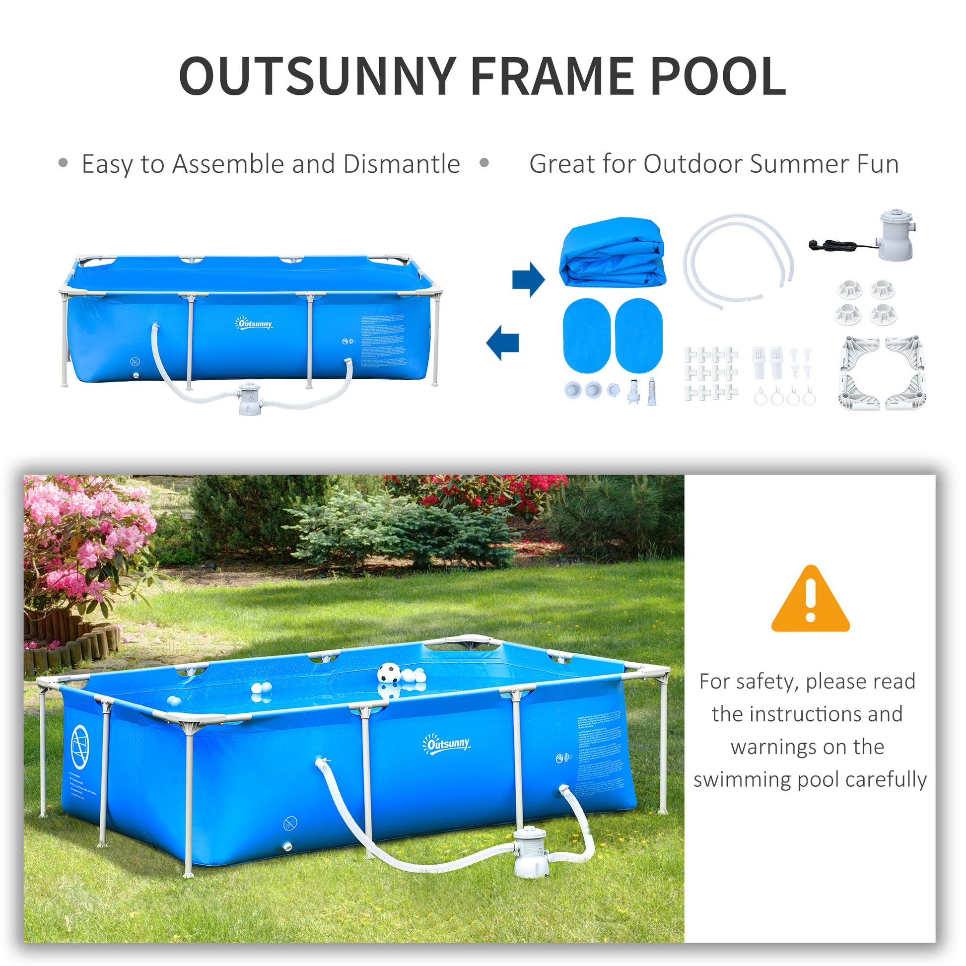 Outsunny Portable Above Ground Pool with Filter Pump & Rugged Steel Frame - 252 x 152 x 65cm - ALL4U RETAILER LTD