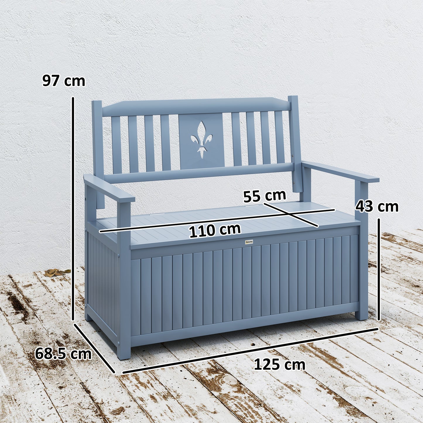Outsunny Two Seater Wooden Storage Garden Bench With Hidden Underseat Storage Grey