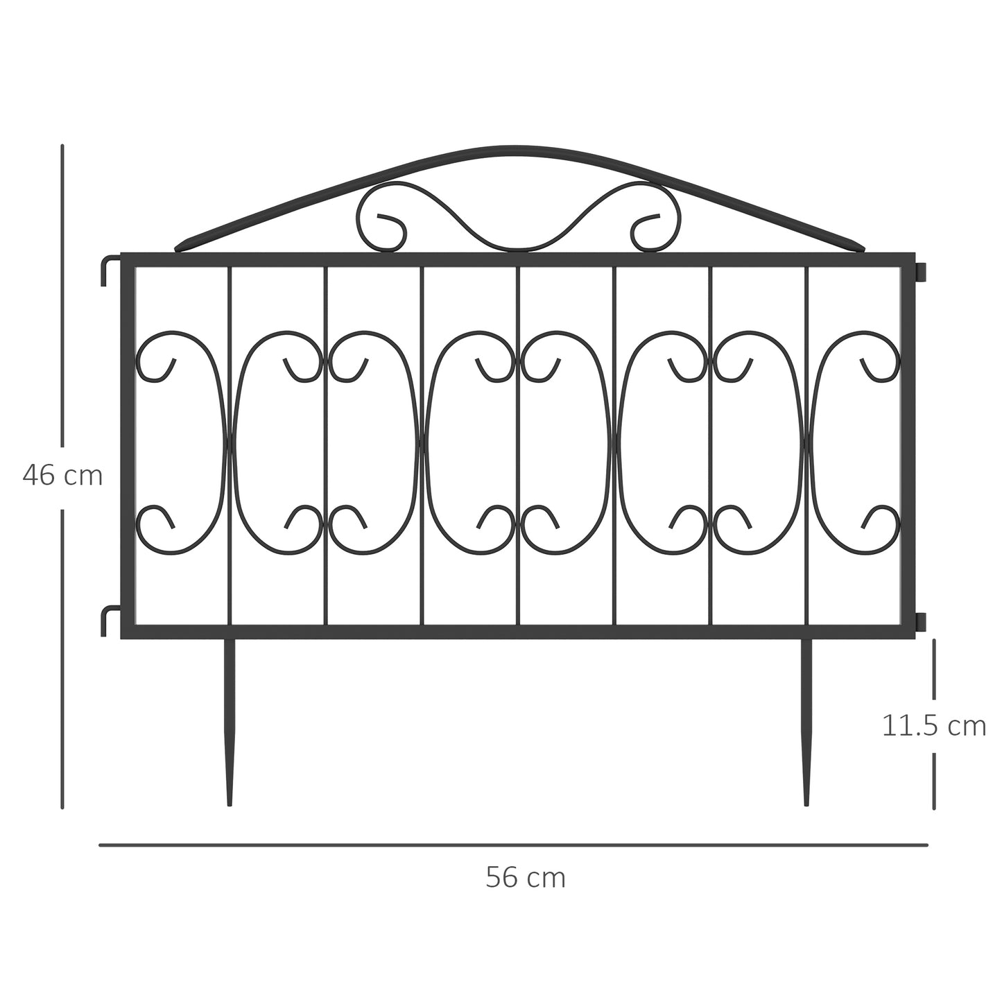 Outsunny 8 Piece Decorative Garden Picket Fence Panels Rustproof Metal Wire Border Edging for Flower Beds Black