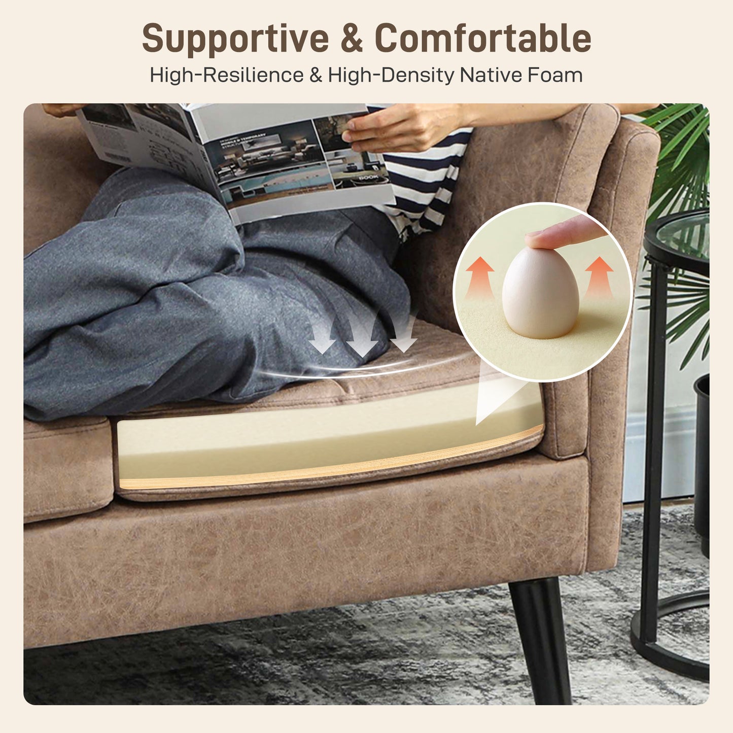 HOMCOM Leathaire Two Seater Sofa Loveseat Light Brown With High Density Foam Cushions