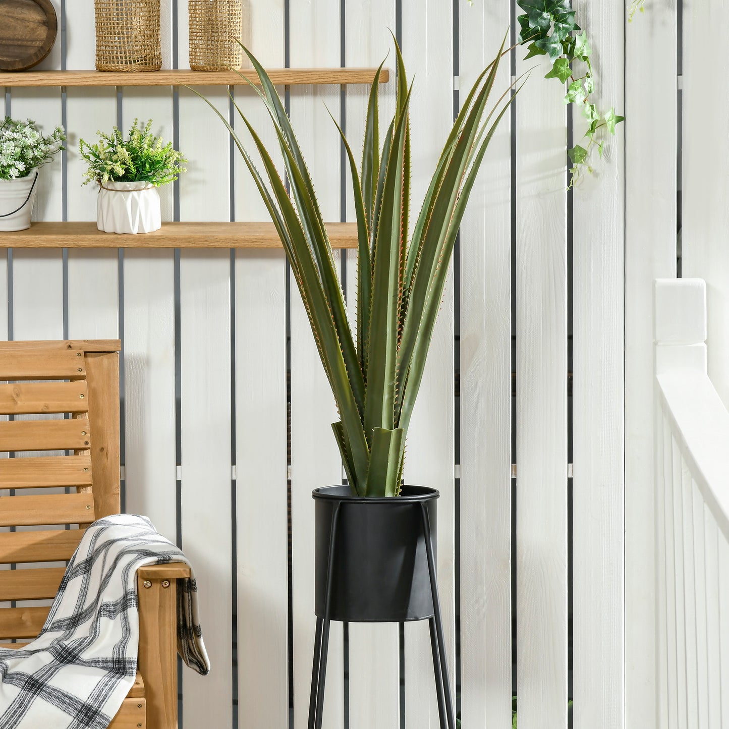 HOMCOM Agave Succulent Artificial Plant in Pot for Home Indoor Outdoor Decor 15x15x90cm Green