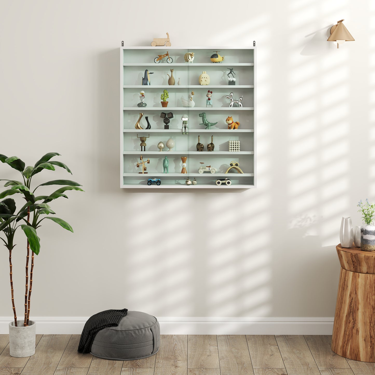 Homcom Six Shelf Display Cabinet With Glass Doors White Wall Display Cabinet Six Adjustable Shelves 11 Positions