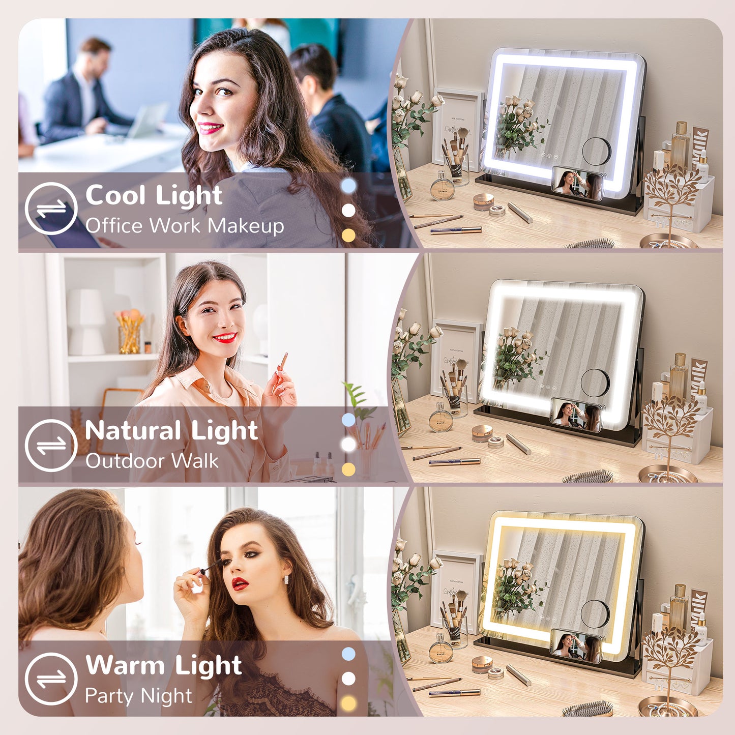 HOMCOM Illuminated Touch Control Makeup Mirror with Adjustable Light Settings - ALL4U RETAILER LTD