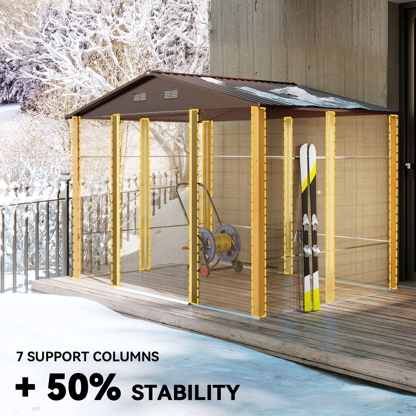 Outsunny 9 By 6 Ft Galvanised Steel Shed With Double Sliding Doors And Four Ventilation Slots Brown Wood Effect