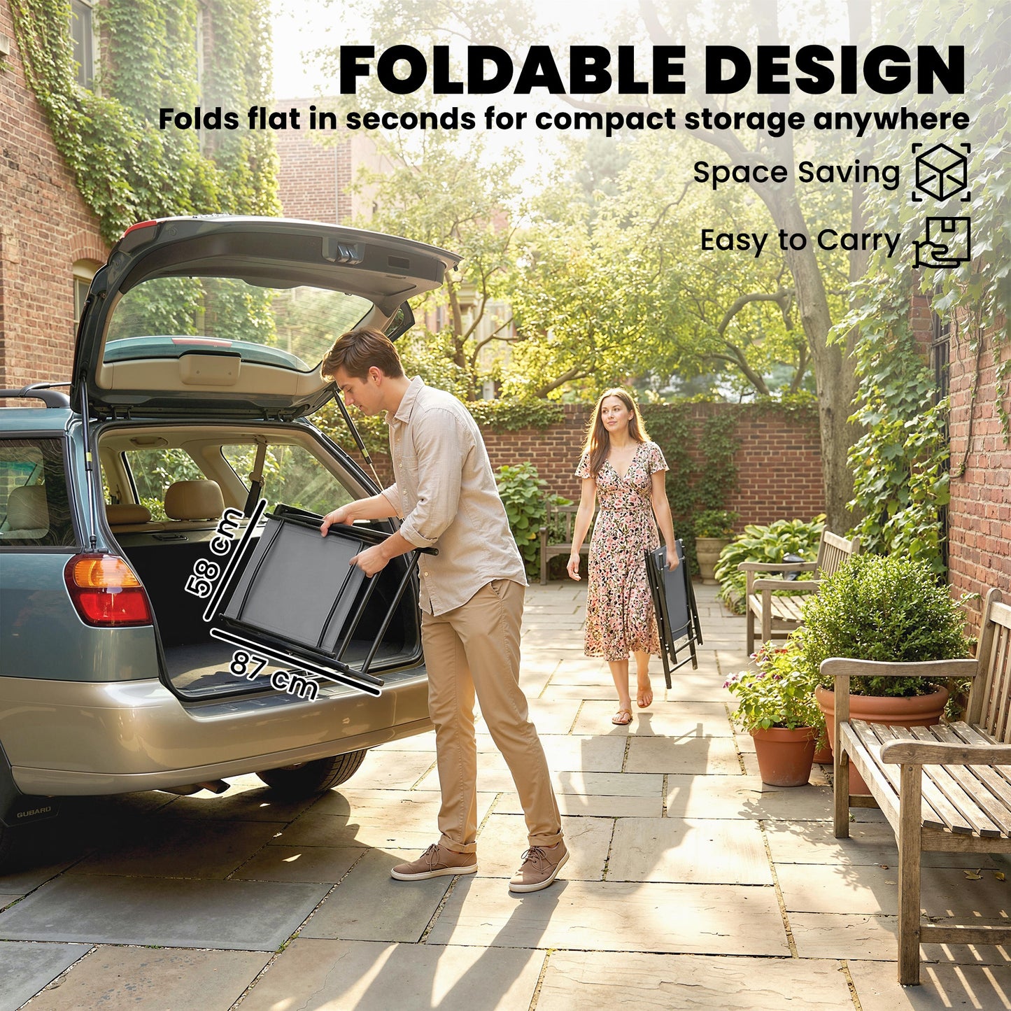 Outsunny Folding Garden Chairs Set Of 4 With High Back Armrests Texteline Seat In Light Grey