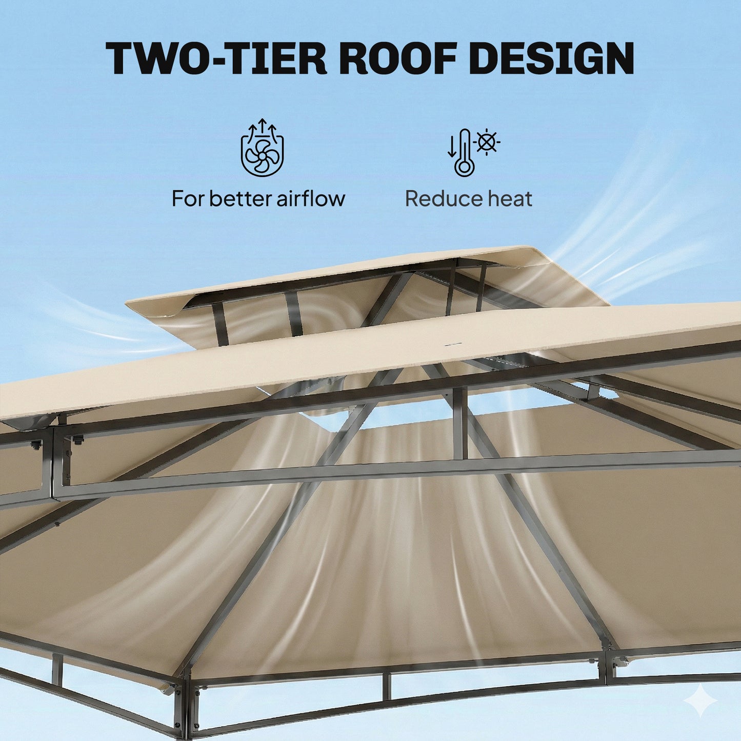 Outsunny 3 x 3 m Gazebo With 2 Tier Roof Khaki Powder Coated Metal Frame Weatherproof 180 GSM Polyester