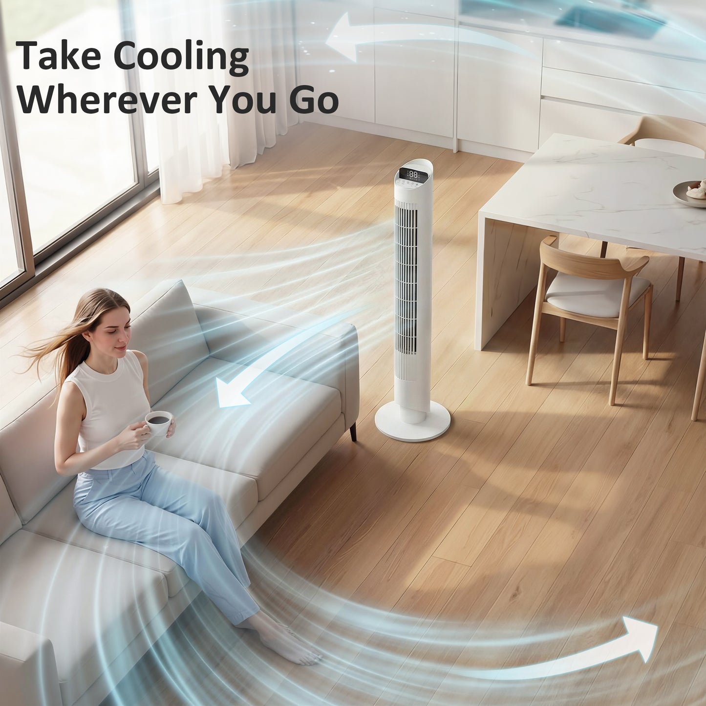 HOMCOM Tower Fan With WiFi App Remote Control Standing Floor Cooling Fan 101.8 cm White