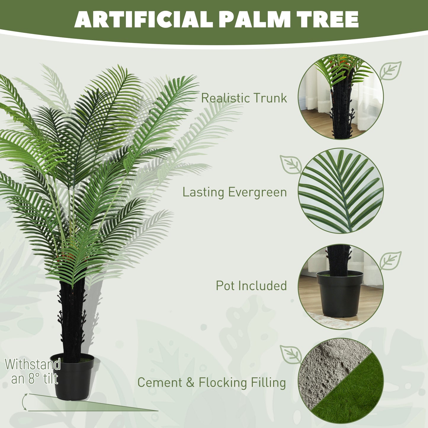 Artificial Areca Palm Tree 175cm with 16 PE Leaves Plastic Pot Flocked Soil Indoor Plant for Home Office Decor