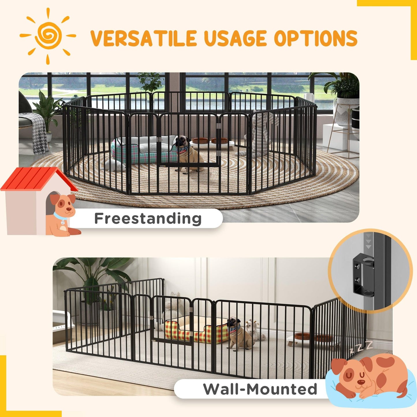 PawHut 8 Panels Heavy Duty Dog Pen, 60cm Height Pet Playpen for Indoor Outdoor, Small Dogs - ALL4U RETAILER LTD