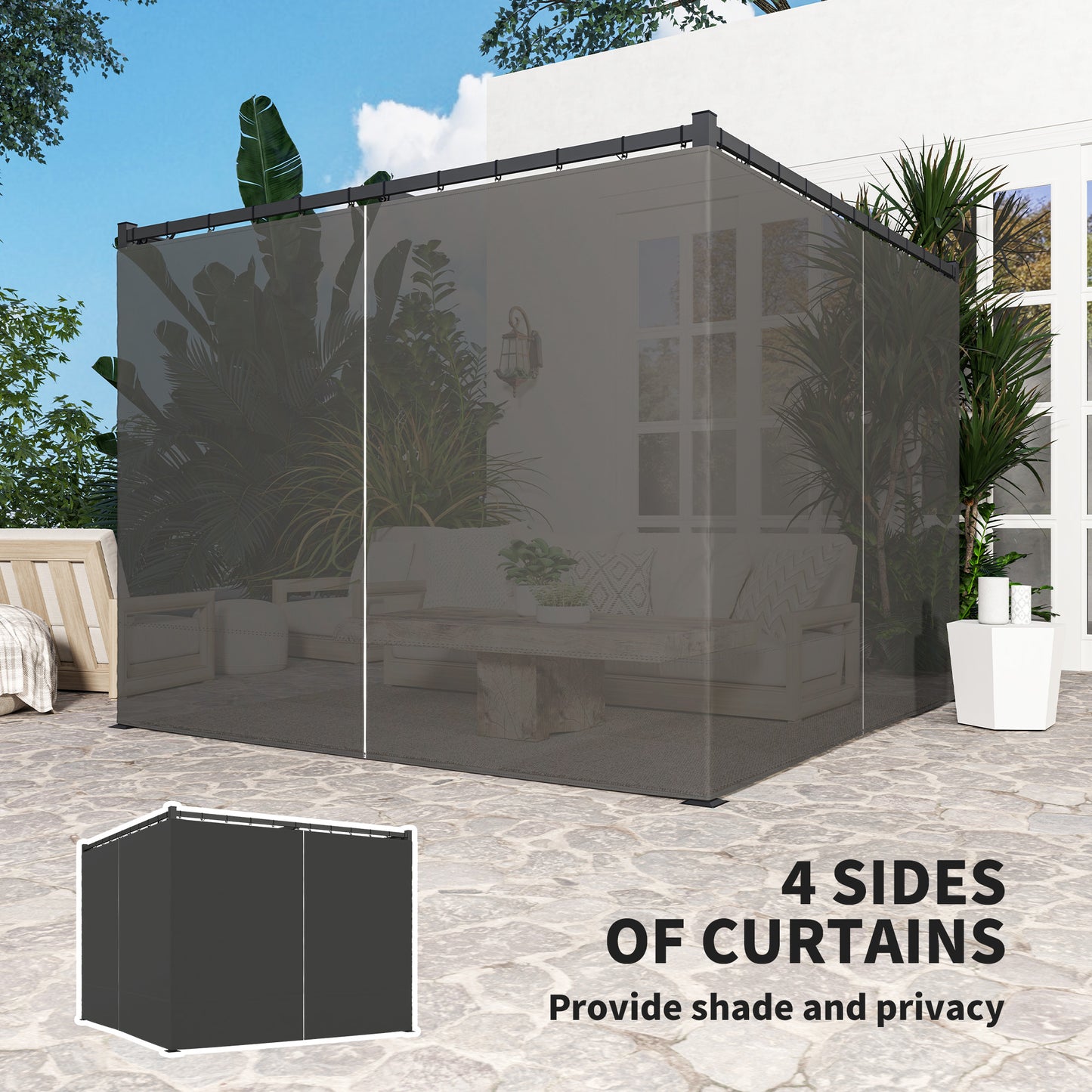 Outsunny 3x3 Meter Retractable Pergola Gazebo With Curtains For Patio Deck Garden Charcoal Grey