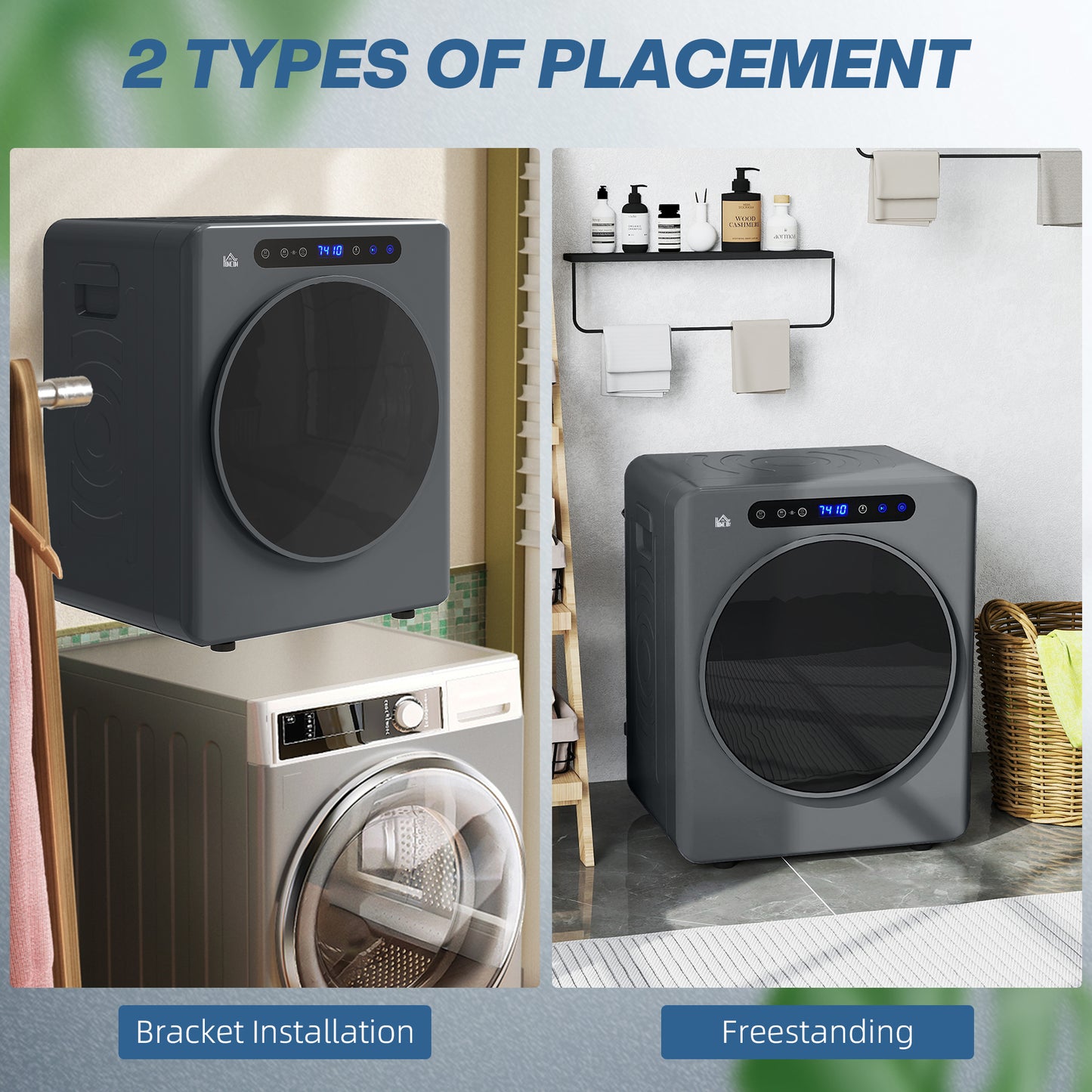 HOMCOM 4kg Compact Tumble Dryer 40-60C Grey For Small Spaces Efficient Fabric Care