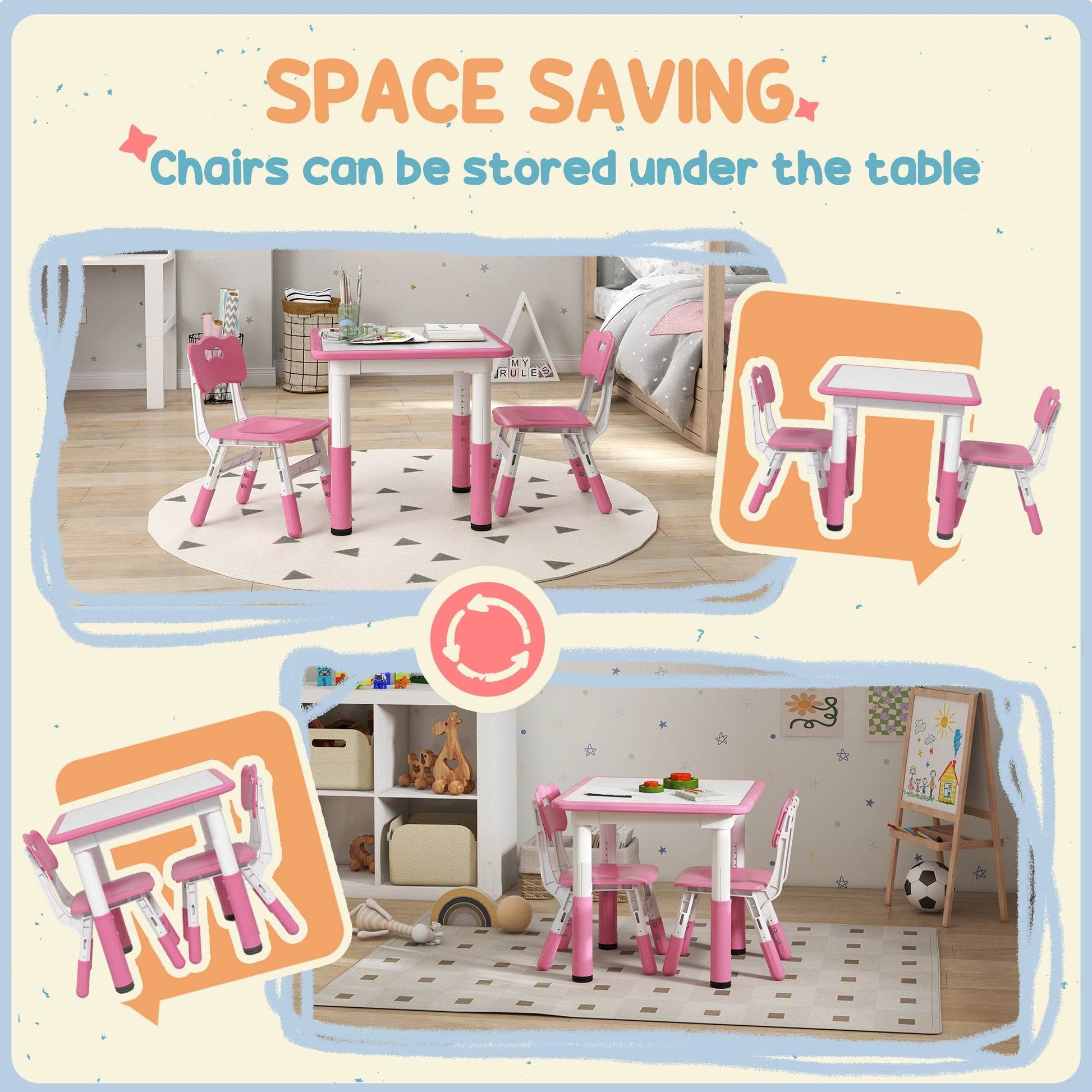 AIYAPLAY Adjustable Pink Toddler Table and Chair Set - 3 Pieces for Playroom and Bedroom - ALL4U RETAILER LTD