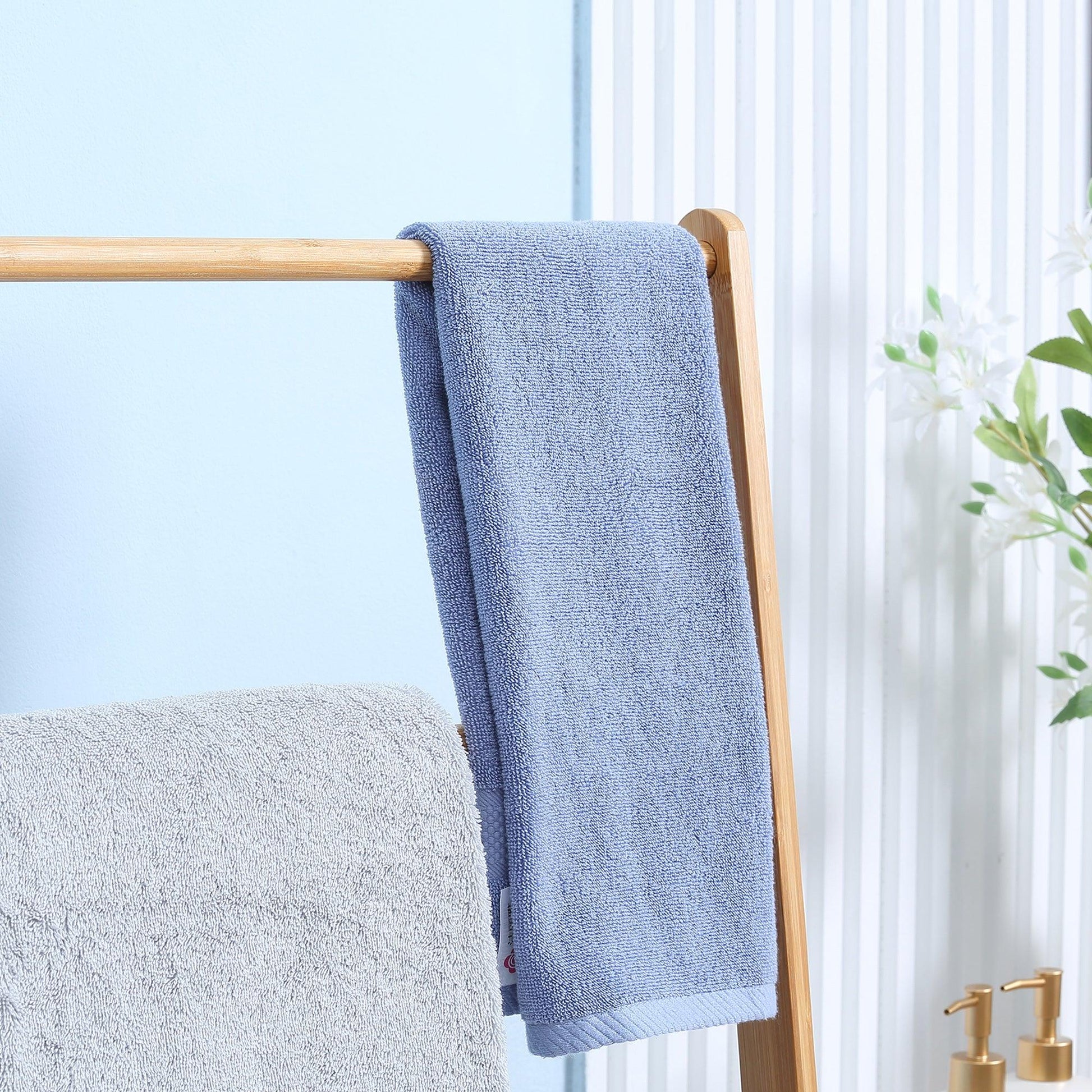 kleankin Foldable Natural Bamboo Towel Rack with 3 Towel Rails and 3 Shelves - ALL4U RETAILER LTD