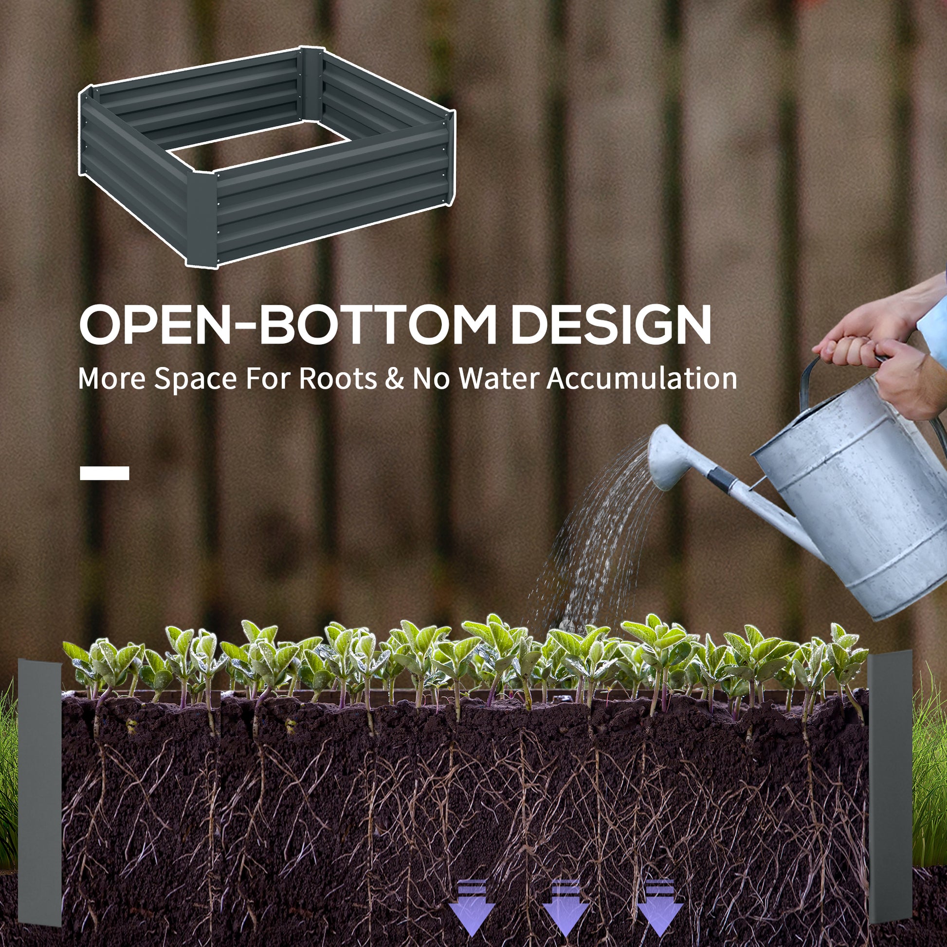 Outsunny Galvanized Elevated Garden Planter Boxes for Herbs & Flowers - Set of Two, Dark Grey, 100x100x30cm - ALL4U RETAILER LTD