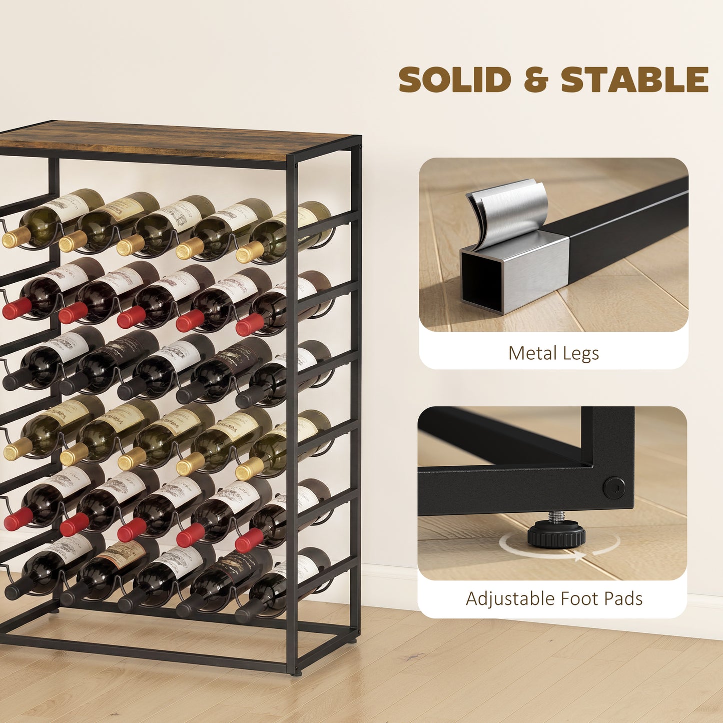 HOMCOM 30 Bottles Wine Rack 6 Tier Free Standing Wine Storage Holder With Wood Effect Tabletop Rustic Brown