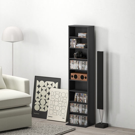 HOMCOM 260 Narrow CD Storage Unit Black With Six Adjustable Shelves Holds 260 CDs or 120 DVDs