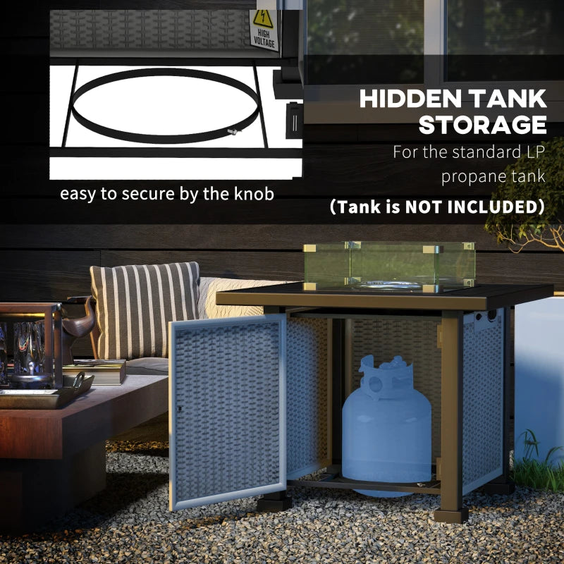 Outsunny Outdoor Propane Gas Fire Pit Table w/ Wind Screen & Glass Beads, Grey - ALL4U RETAILER LTD