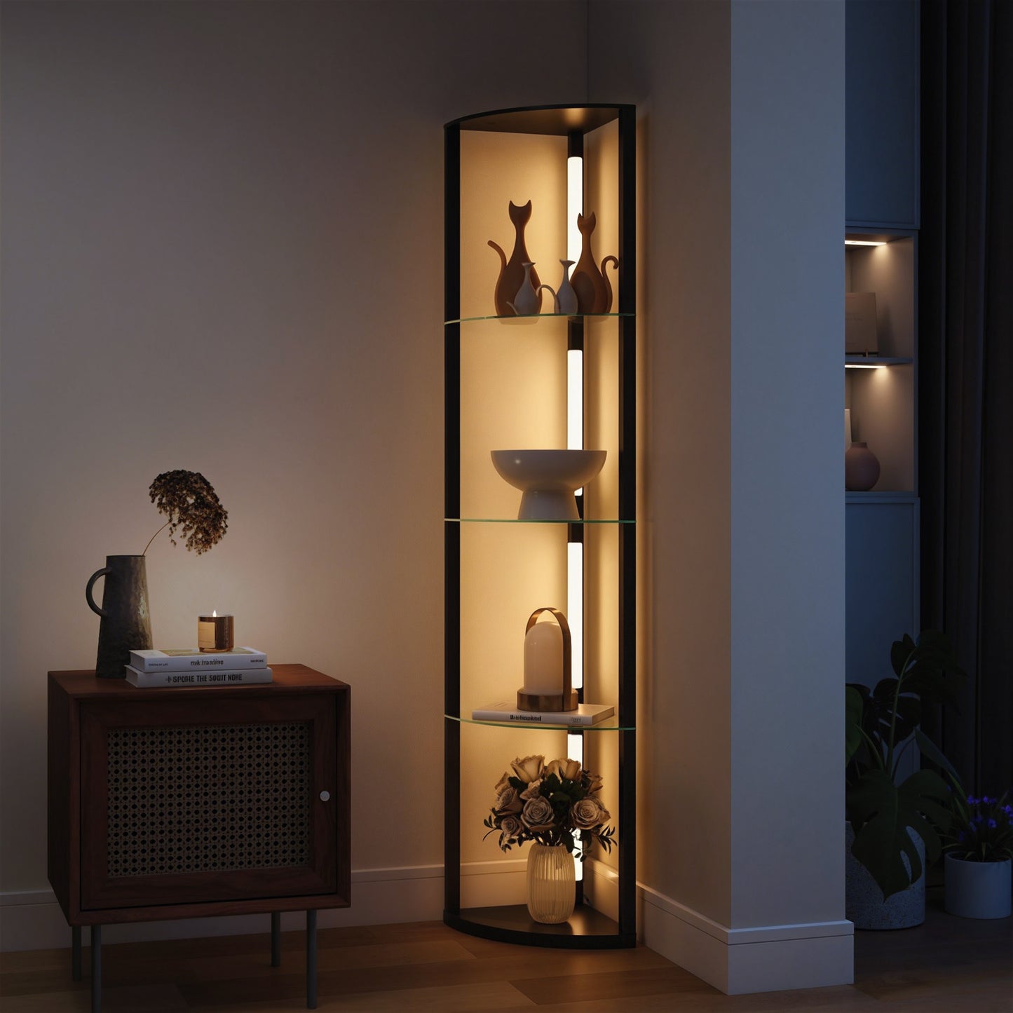 HOMCOM LED Floor Lamp With Shelves Five Tier Frosted Glass Dimmable Standing Lamp With Foot Switch Living Room Black