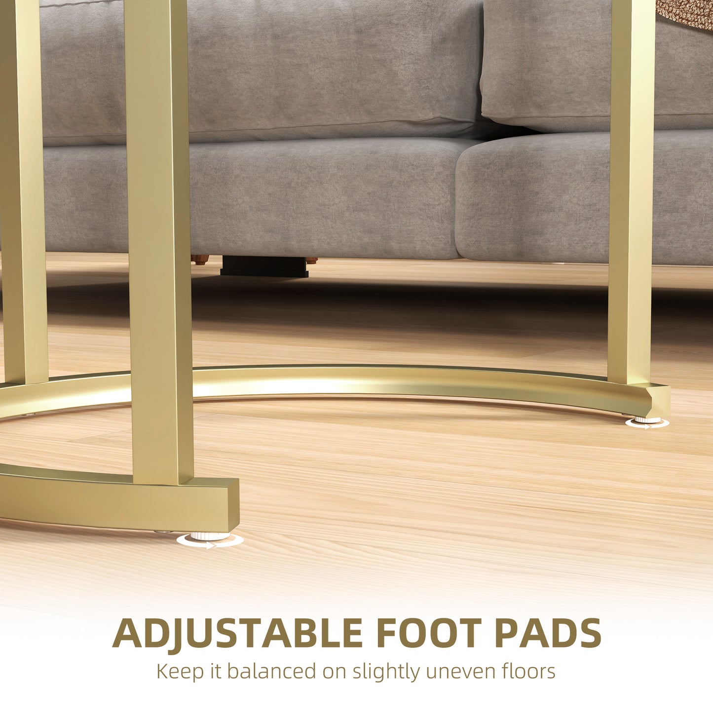 HOMCOM Nest Of Tables With Steel Frame And Faux Marble Tabletops, Modern Coffee Table Set Of 2, Gold Tone And White
