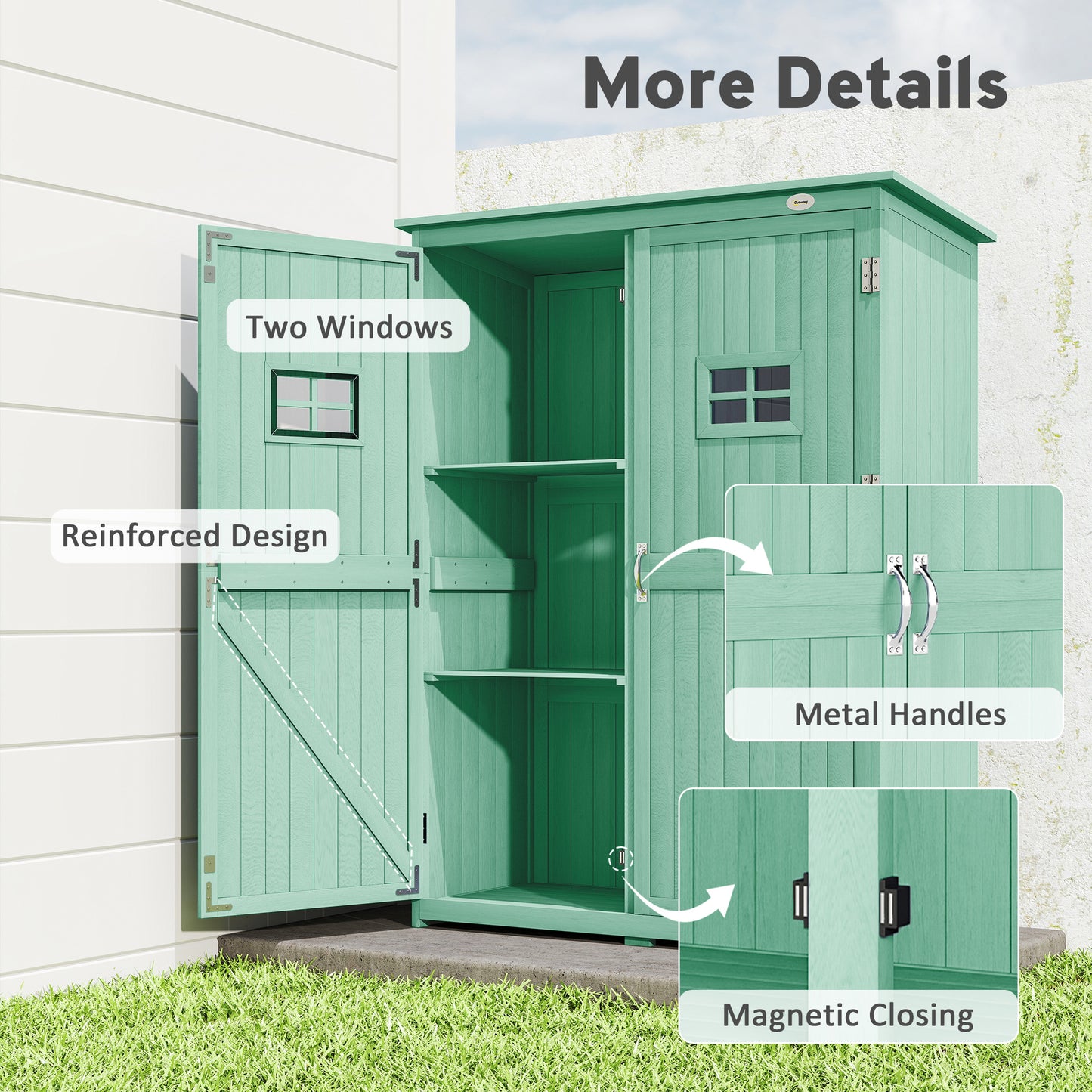 Outsunny Wooden Garden Shed With Two Windows And Double Doors Outdoor Tool Storage Cabinet Green