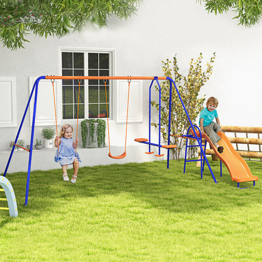 Outsunny 4-in-1 Colorful Metal Outdoor Swing Set with Double Swings, Glider, Slide, and Ladder for Kids - ALL4U RETAILER LTD