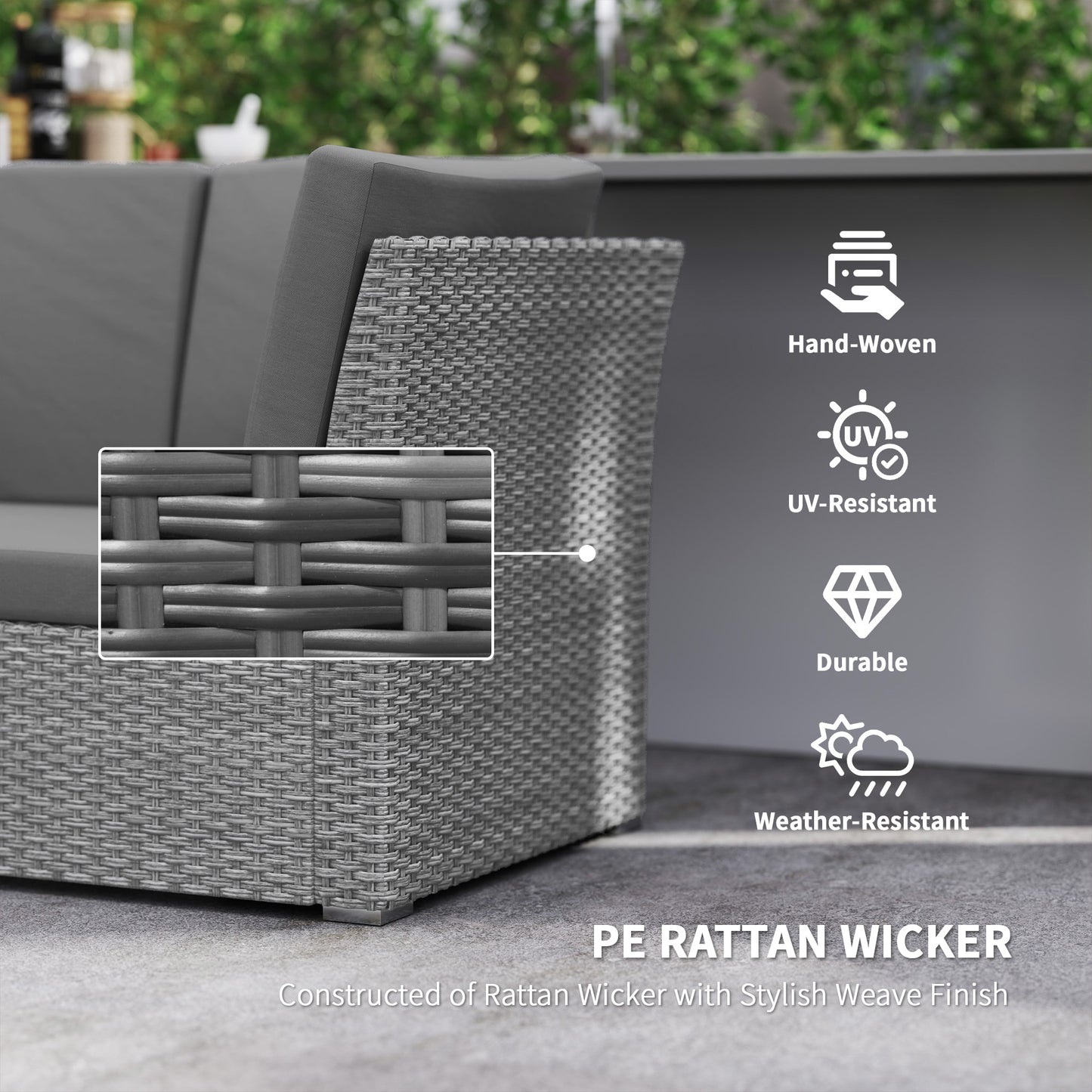 Outsunny Seven Piece Rattan Garden Sofa Set With Expanding Table Light Grey Seats Up To Ten People
