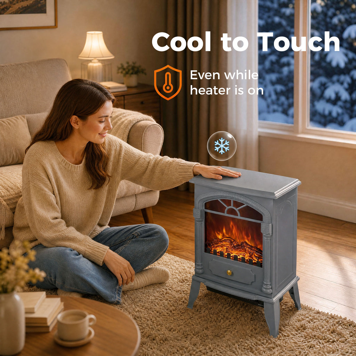 Homcom Electric Fireplace Heater With 3D Flame Effect Adjustable Thermostat Grey