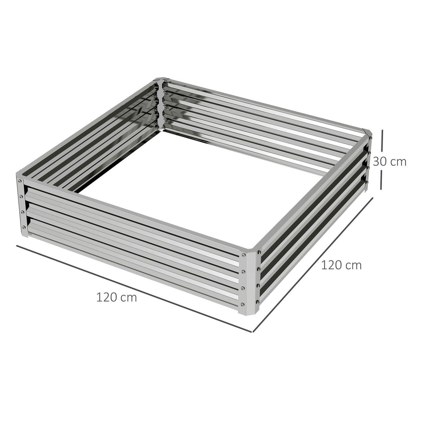 Outsunny Square Raised Garden Bed Box With Weatherized Steel Frame For Vegetables And Herbs 120x120x30cm Silver Tone