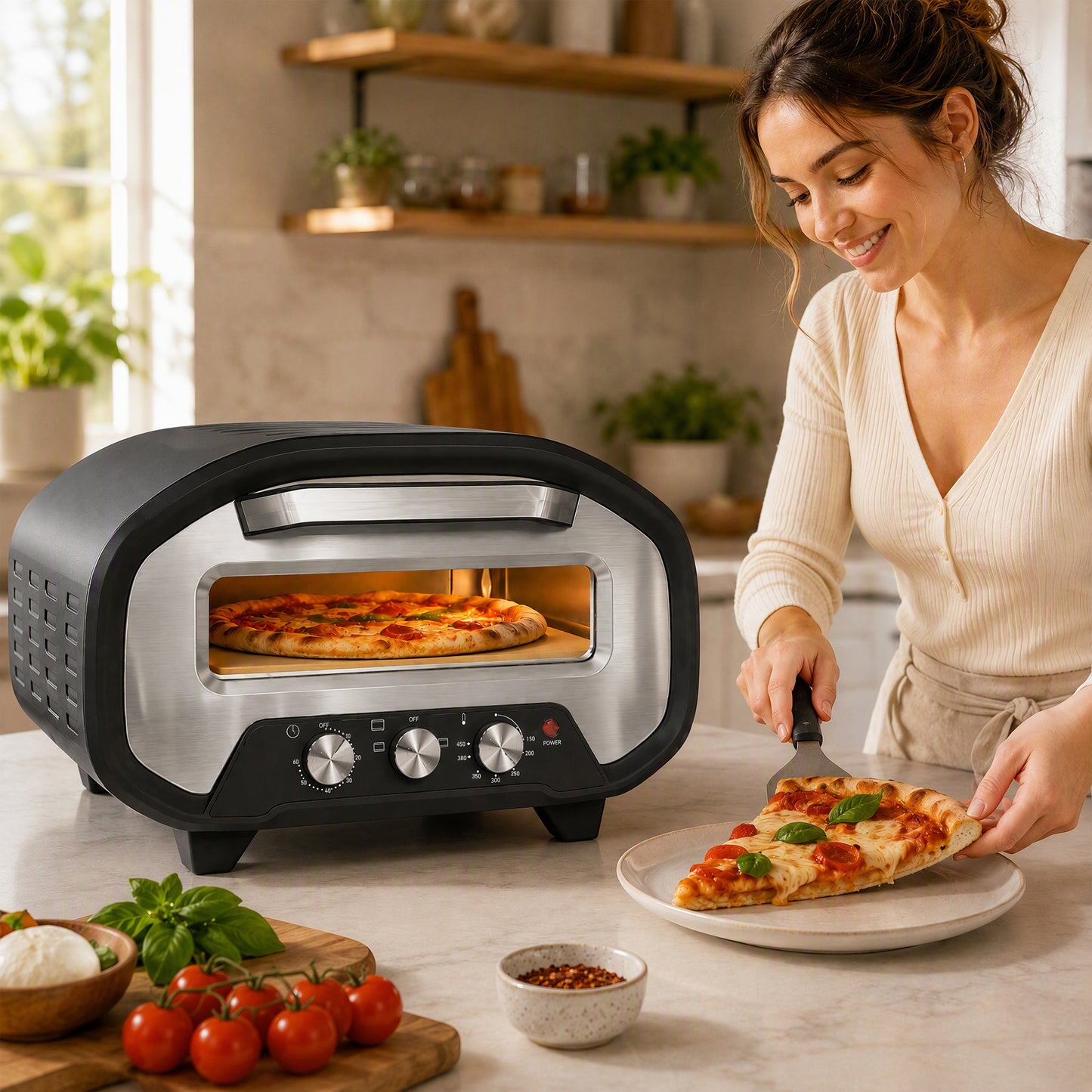HOMCOM Electric Pizza Oven With 2200W Heating Element And Ceramic Stone