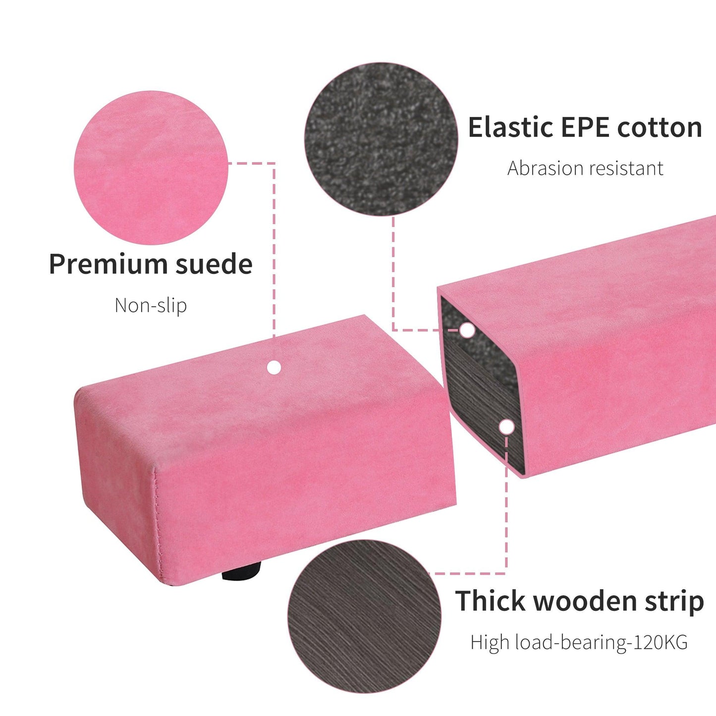 HOMCOM Balance Beam Trainer Fold Performance Gymnastics Suede Pink Home - ALL4U RETAILER LTD