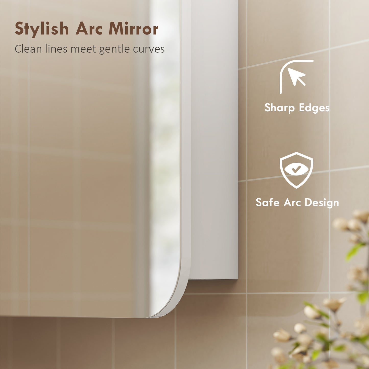 HOMCOM Arched Bathroom Mirror Cabinet With Adjustable Shelves White Wall Mounted