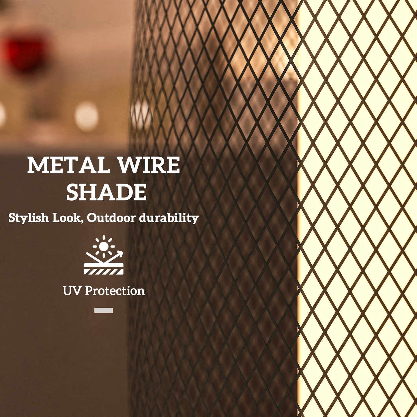 Outsunny 71.5 cm Tall Garden Solar Floor Lamp With Metal Wire Shade IP44 Auto On Off LED Black Outdoor Pathway Light