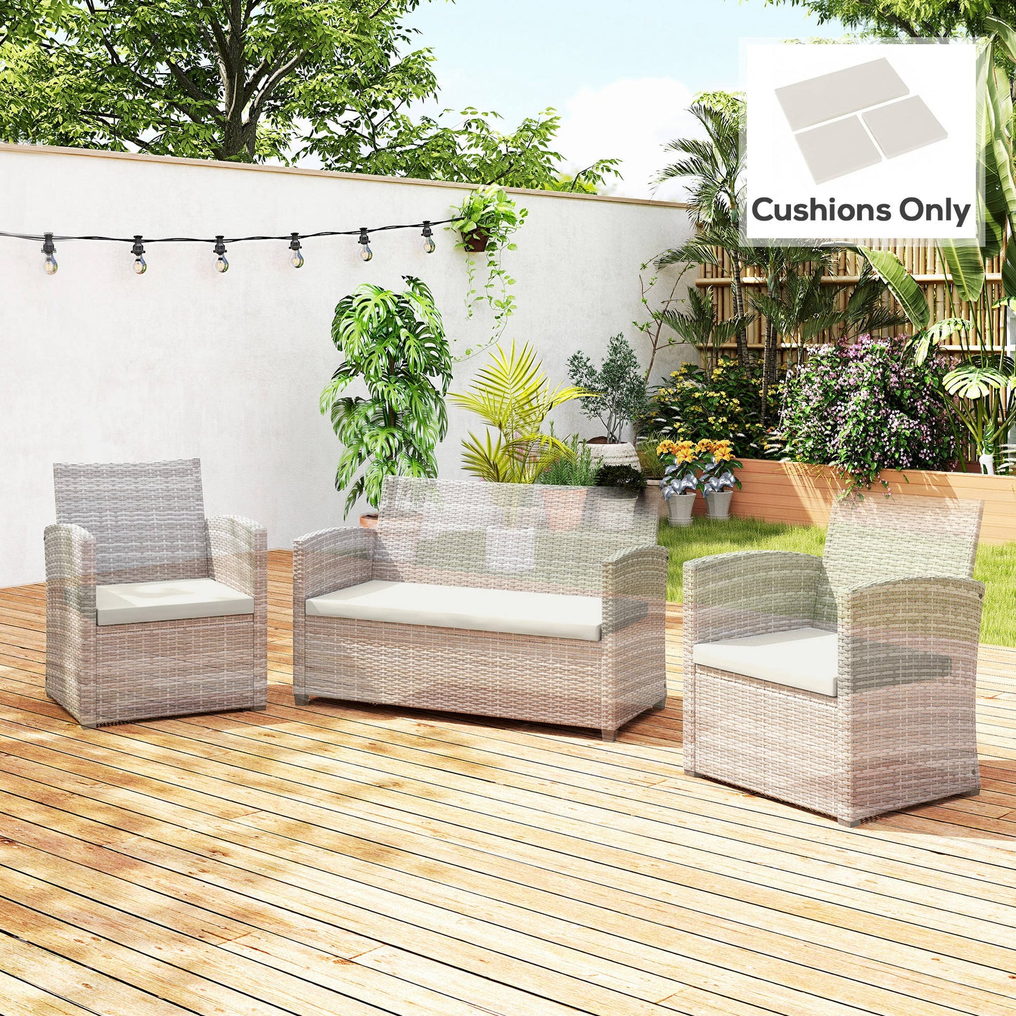 Outsunny Outdoor Seat Cushions For Rattan Furniture 3 Piece Cream White Set With Two Single And One Double Cushions