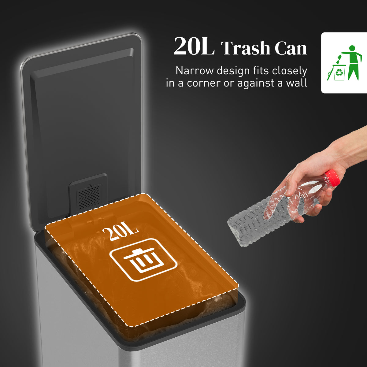 20L stainless steel pedal trash can with top lid and removable inner bin