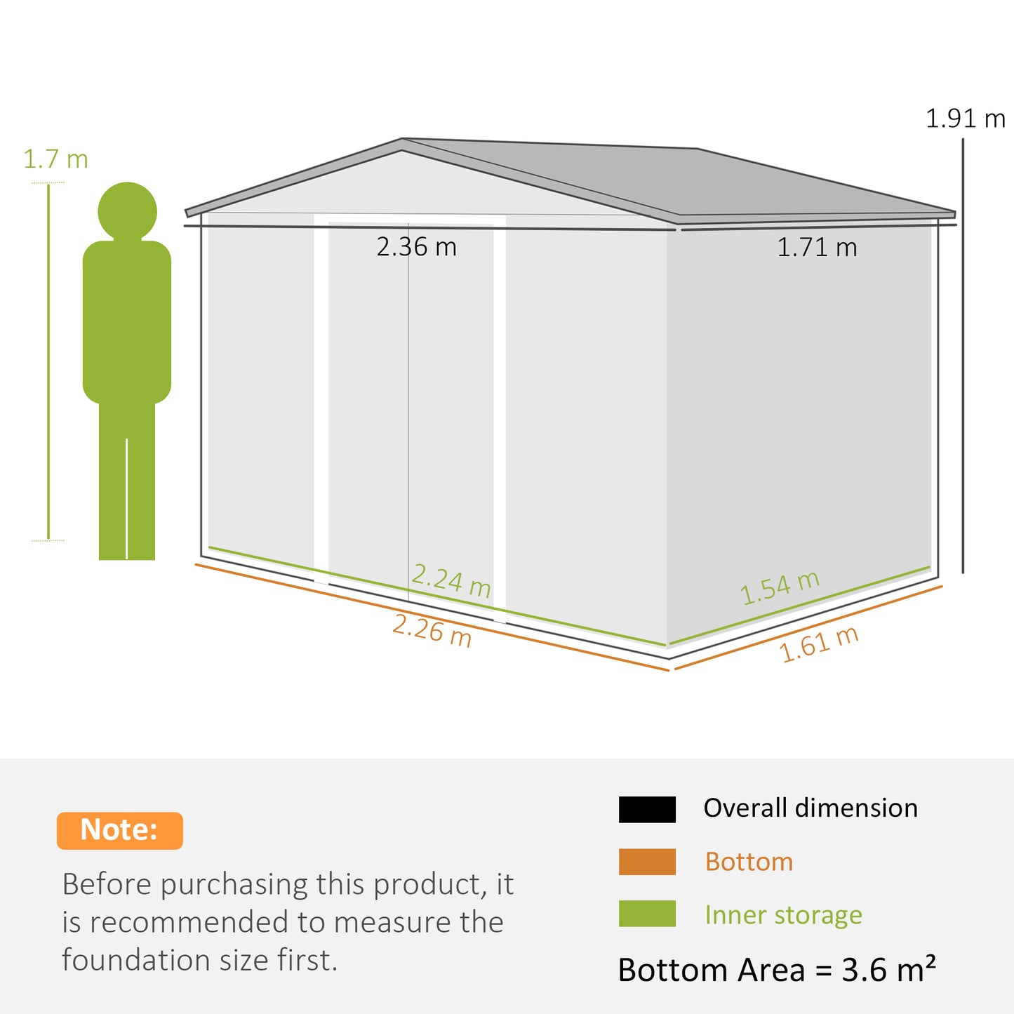 Outsunny 8x6ft Galvanised Steel Shed With Double Doors Brown Garden Tool Storage Weatherproof