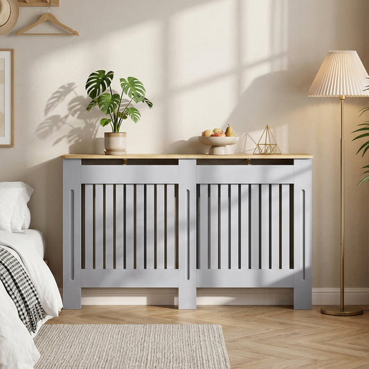 HOMCOM Slatted Radiator Cover Painted Cabinet with Line Grill Design 152L x 19W x 81H cm Grey