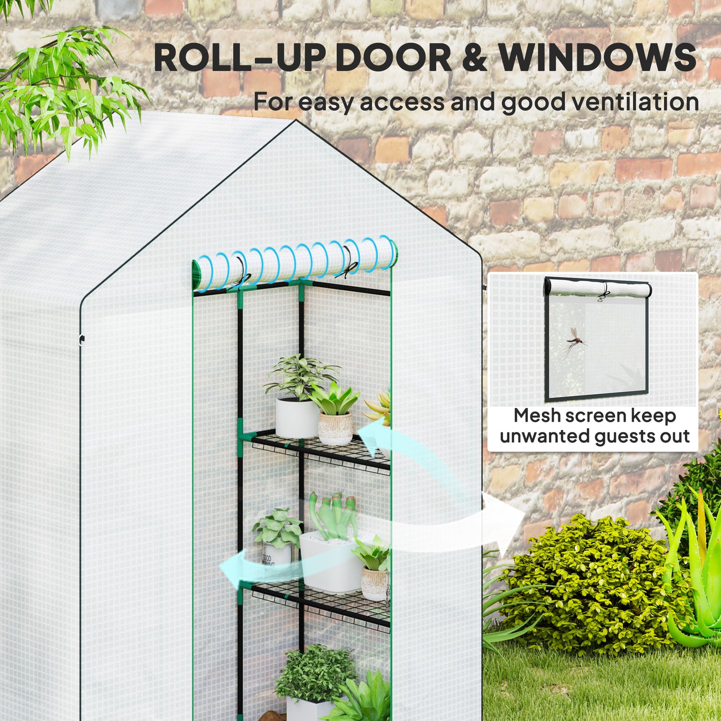 Outsunny Walk In Greenhouse 143 x 74cm With Shelves White UV Resistant Cover Roll Up Door