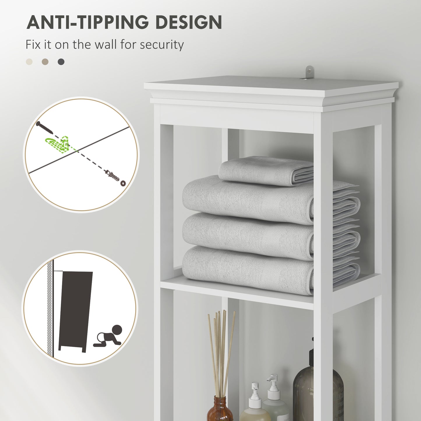 HOMCOM Tall Slim Bathroom Cabinet With Two Open Shelves Soft Close Door And Drawer Adjustable Shelf White