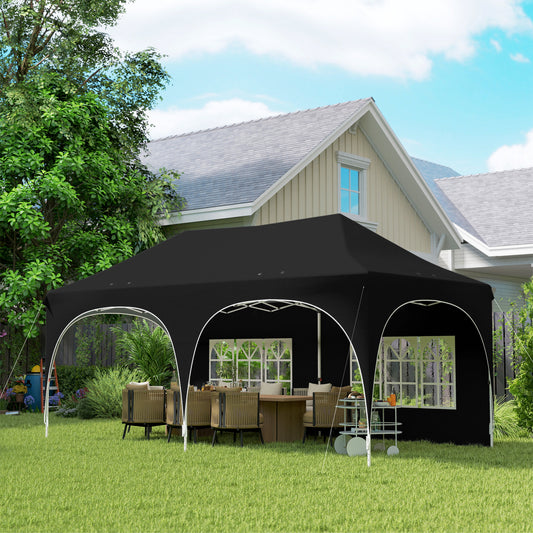 Outsunny 3x6m Pop Up Gazebo With Sides Peak Top Garden Party Tent Marquee Includes 6 Sandbags Carry Bag Black