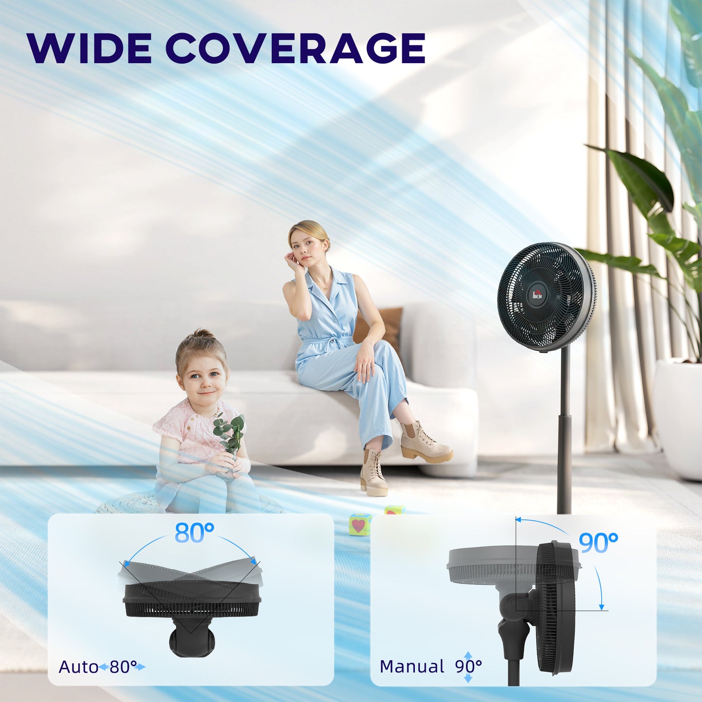 HOMCOM Pedestal Fan With DC Motor Remote Control Oscillating Head Adjustable Height And Tilt 12 Speeds Sleep Mode