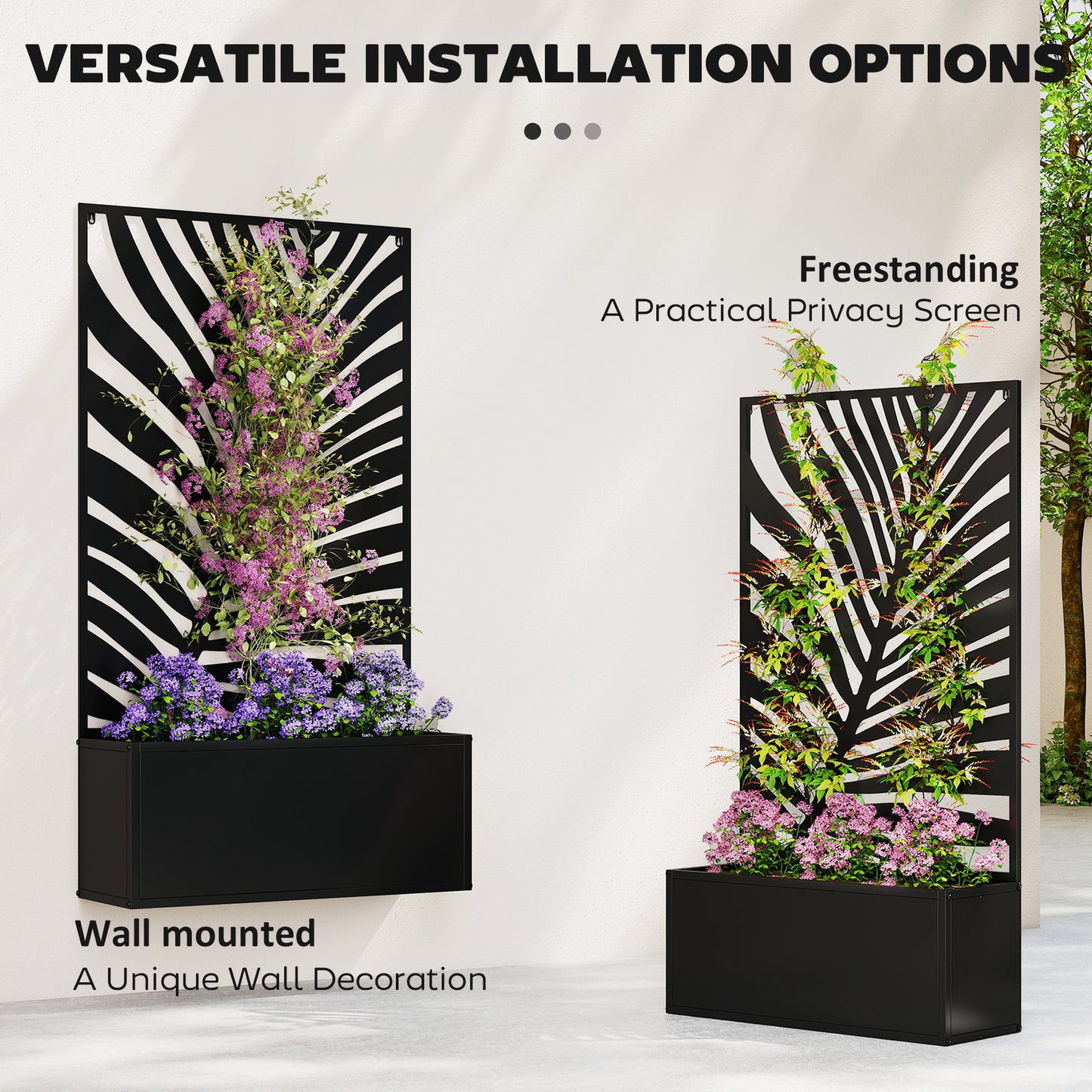Outsunny Metal Garden Bed With Trellis Wall Mounted Or Freestanding Raised Planter With Privacy Screen