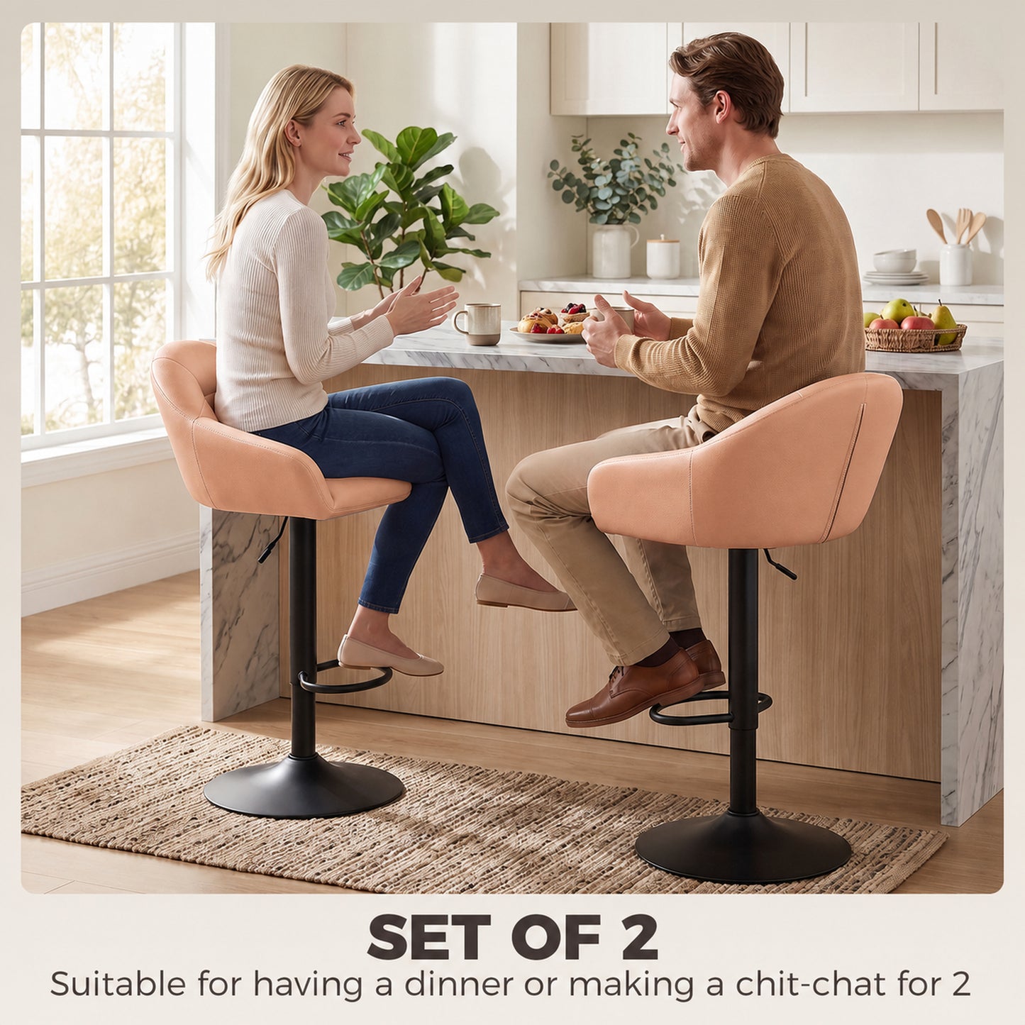 Homcom Adjustable Bar Stools Set Of 2 Swivel Counter Height Brown