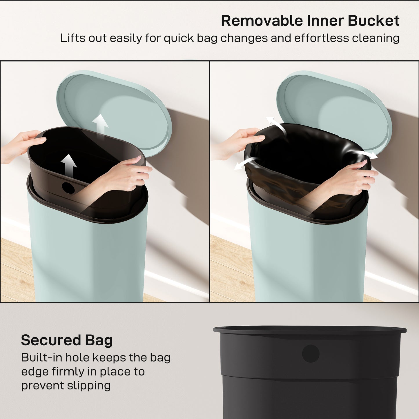 HOMCOM 30L Modern Curved Kitchen Pedal Bin With Soft Close Lid And Fingerprint Resistant Metal Green