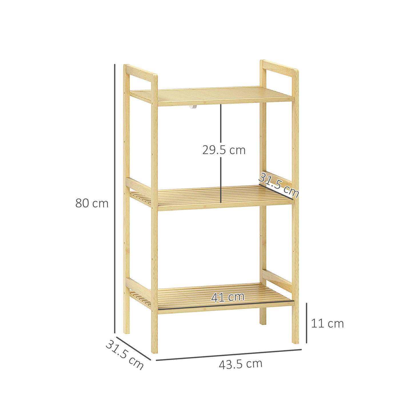 Homcom Three Tier Bamboo Adjustable Shelf Storage Unit Bathroom Moisture Resistant Organizer