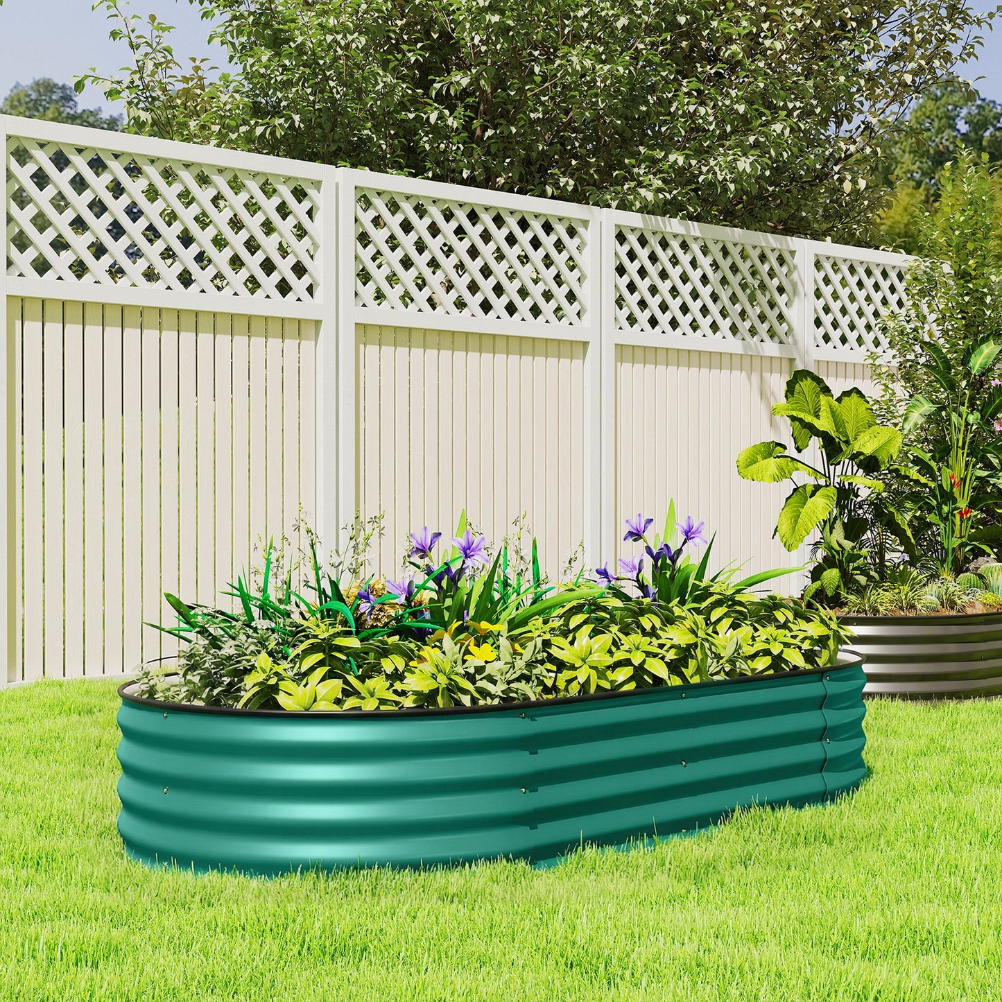 Outsunny Galvanised Raised Garden Bed With Safety Edging Light Green For Flowers Herbs Succulents